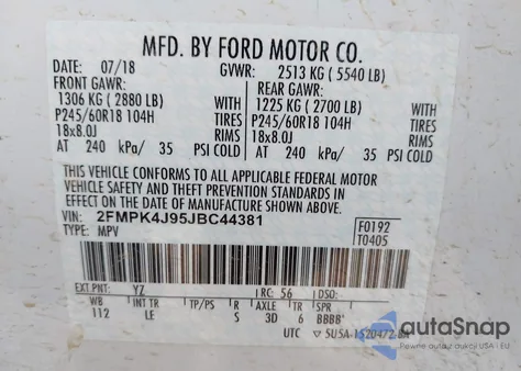 2018 Ford Edge Sel from USA, damaged, VIN 2FMPK4J95JBC44381